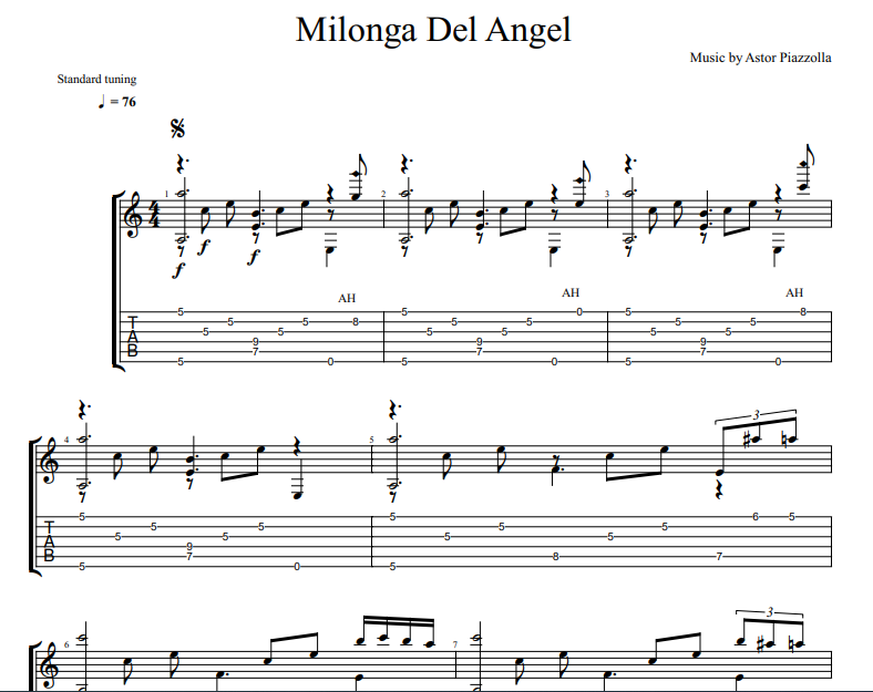 Astor Piazzolla - Milonga Del Angel sheet music for guitar
